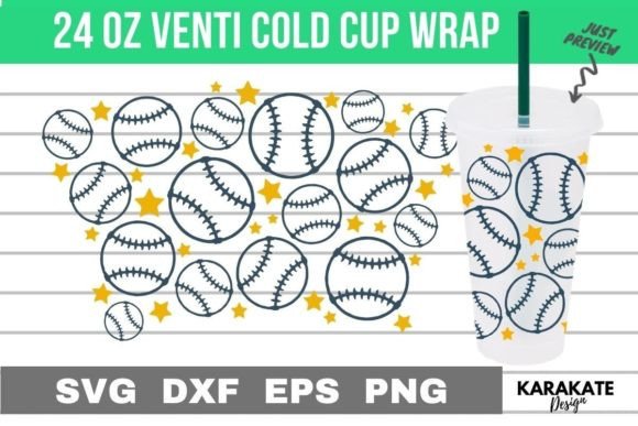 Baseball Line Venti Cup Wrap SVG for Crafts & Graphics