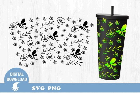Bee Tumbler Design SVG: Wild Flowers — Graphics & Print Templates