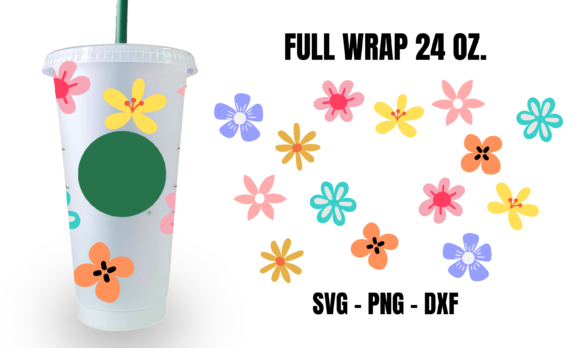 Colorful Flora Starbucks Cup Wrap SVG: Graphics & Crafts