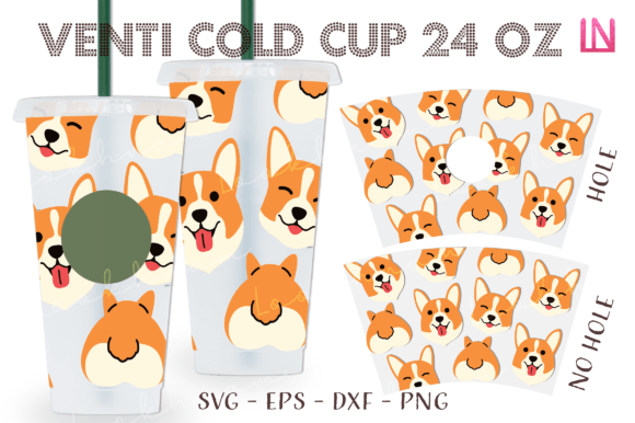 Corgi Puppy Venti Cup Wrap SVG: Graphics for Crafts