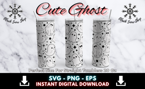 Cute Ghost Tumbler Wrap SVG: Graphics & Illustrations for Brand Play