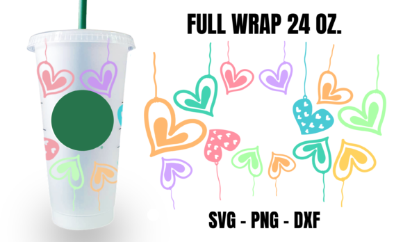 Cute Hearts Starbucks Cup Wrap Svg Graphics