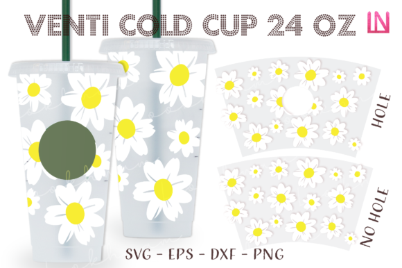 Daisy Hand Draw Venti Cold Cup Wrap SVG: Graphics for Crafts & Content