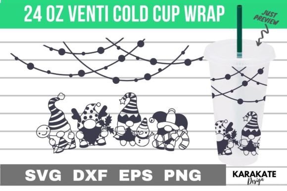 Gnome Party 24 Oz Venti Cup Wrap SVG: Graphics for Crafts & Content