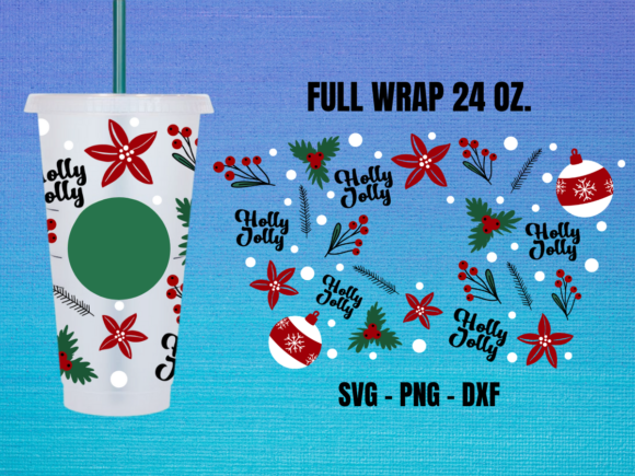 Holly Jolly Starbucks Cup Wrap SVG: Graphics for Crafts