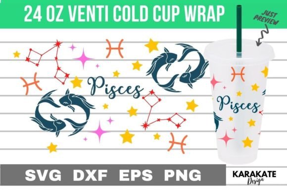Pisces Zodiac Cup Wrap SVG: Graphics for Crafts & Content