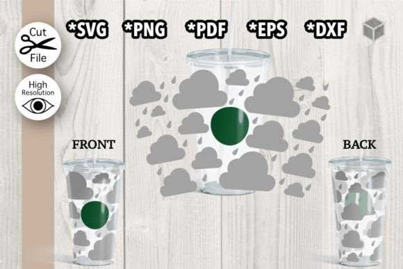 Rain Clouds Cup Wrap SVG for 24 Oz Cold