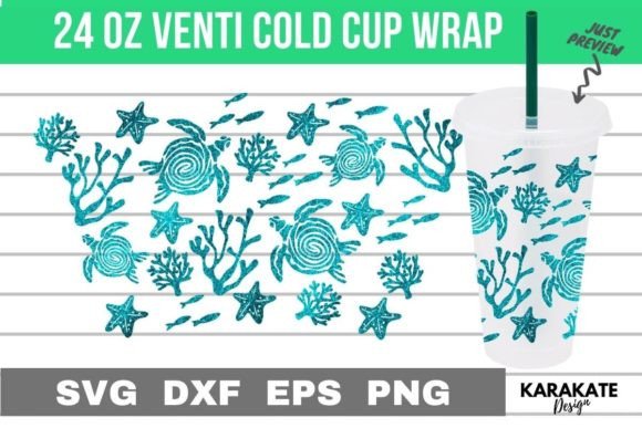 Sea Turtles Venti Cup Wrap SVG: Graphics for Crafts & Content