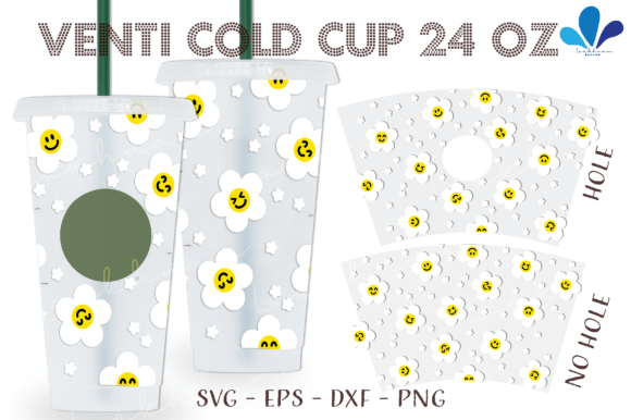Smiley Daisy Flower Venti Cup Wrap SVG