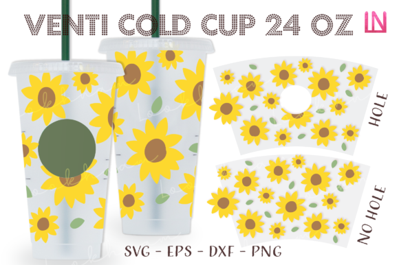Sunflowers 24 Oz Venti Cold Cup Wrap SVG: Graphics for Crafts & Local Branding