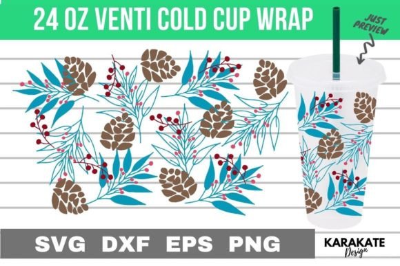 Xmas Leaf 24 Oz Venti Cup Wrap SVG